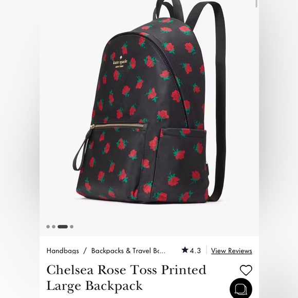 New KATE SPADE NY Designer Backpack Black Chelsea Rose Toss NWT - Picture 4 of 10